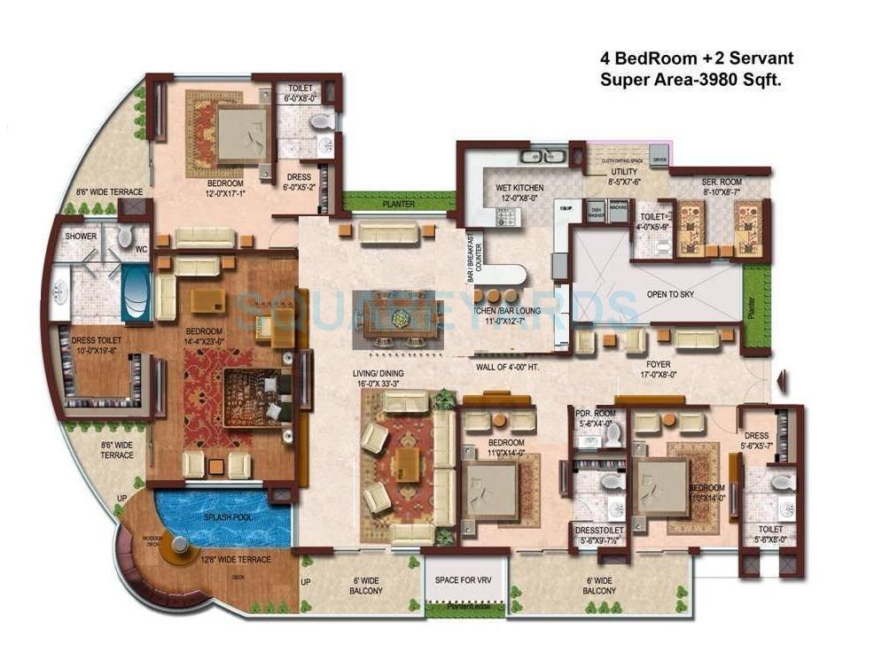 Floor plan of 4 BHK 3980 Sq. Ft. Apartment in Spaze Vesta, Gurgaon