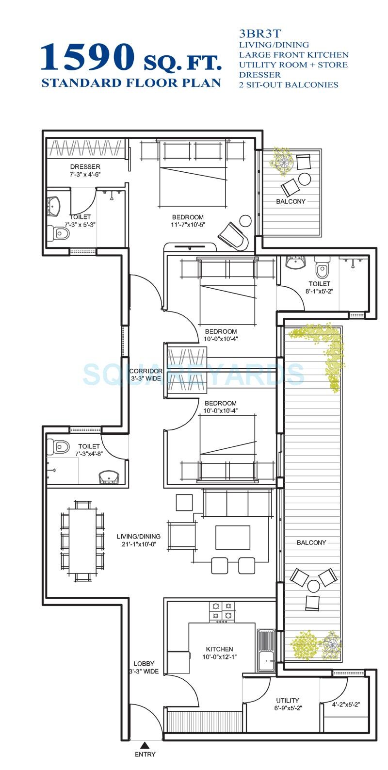 3 BHK 1590 Sq. Ft. Apartment