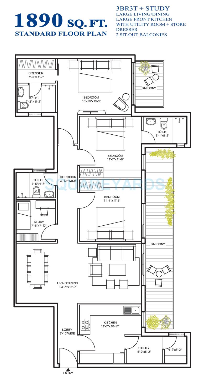 3 BHK 1890 Sq. Ft. Apartment