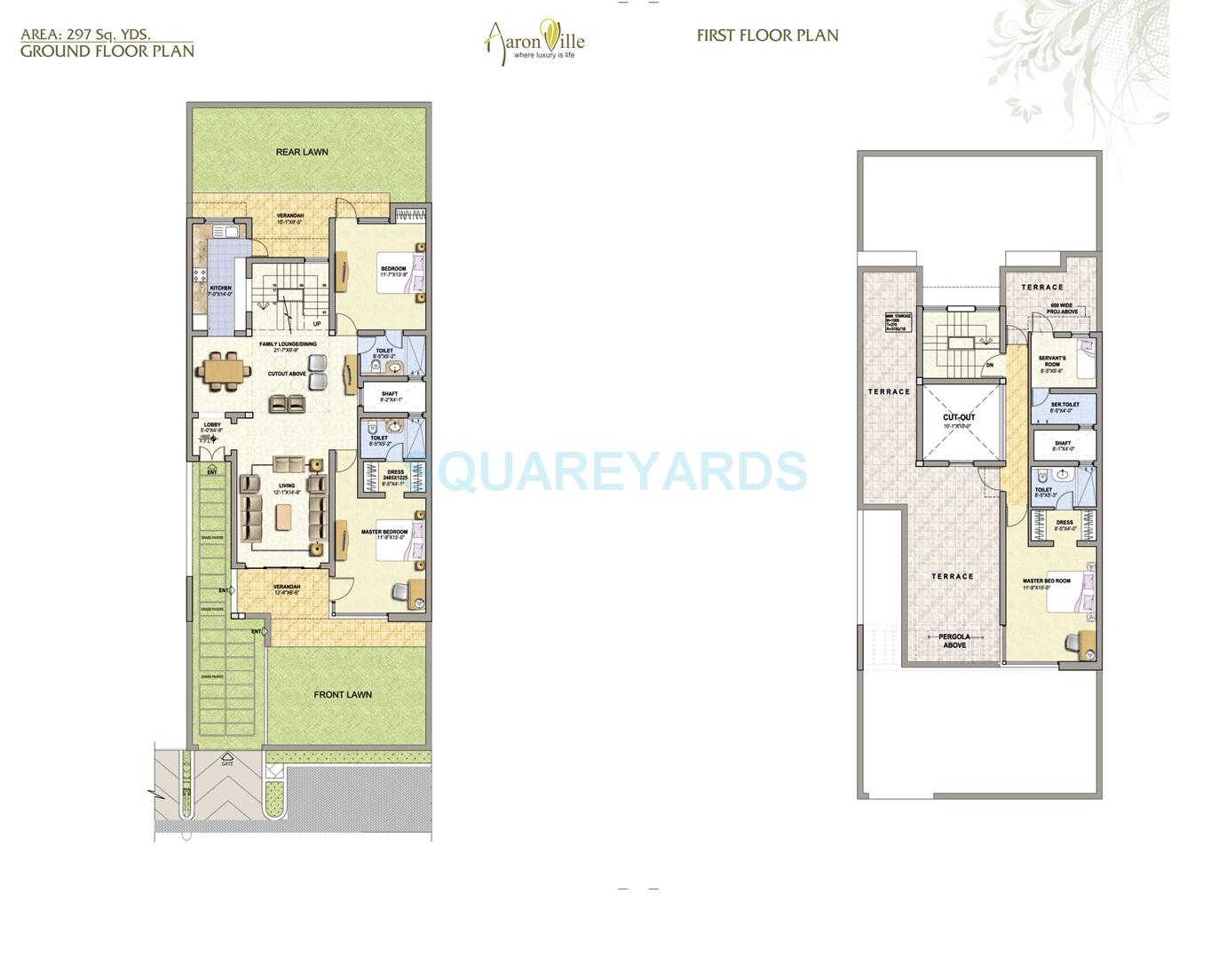 Floor plan of 3 BHK 2500 Sq. Ft. Villa in SS Aaron Ville, Gurgaon
