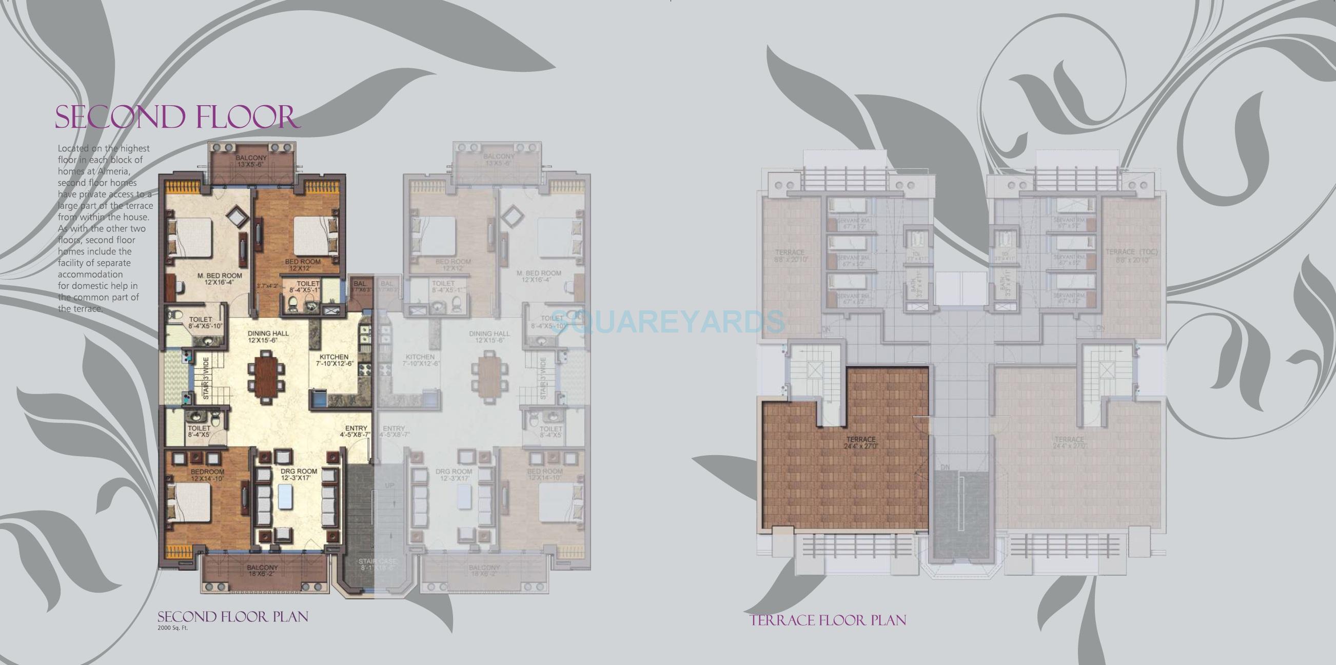 Floor plan of 3 BHK 2000 Sq. Ft. Ind Floor in SS Almeria, Gurgaon