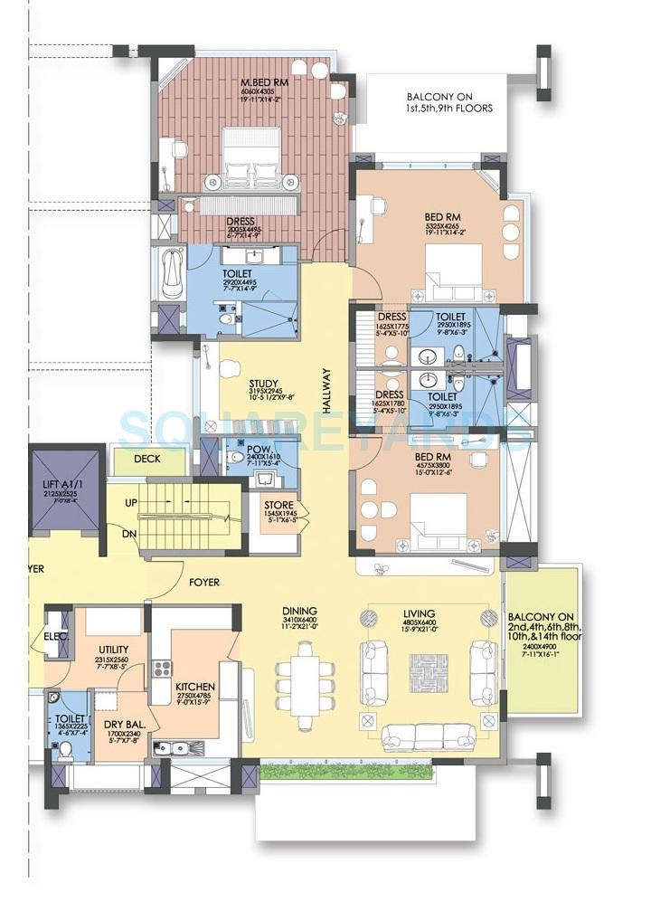 Floor plan of 3 BHK 3670 Sq. Ft. Apartment in SS Hibiscus, Gurgaon