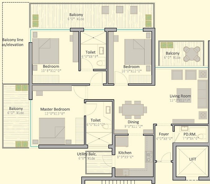 Floor plan of 3 BHK 3670 Sq. Ft. Apartment in SS Hibiscus 2, Gurgaon