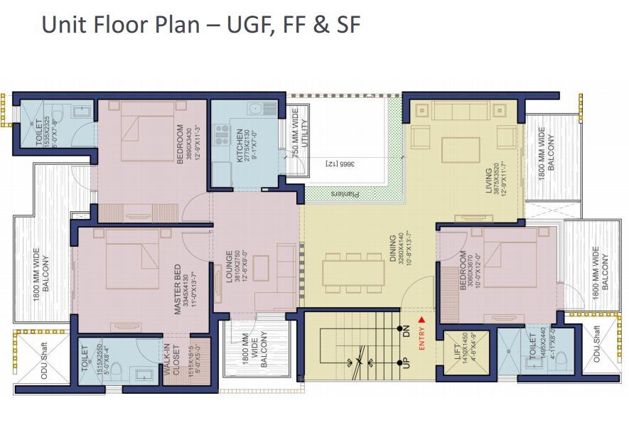 Floor plan of 3 BHK 1550 Sq. Ft. Ind Floor in SS New Luxury Floors, Gurgaon