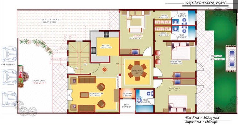 Floor plan of 3 BHK 1560 Sq. Ft. Apartment in SS Southend Elite, Gurgaon