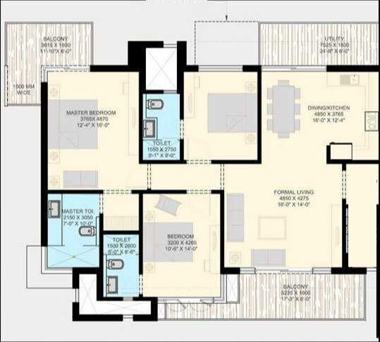 Floor plan of 4 BHK 2812 Sq. Ft. Apartment in SS The Leaf, Gurgaon