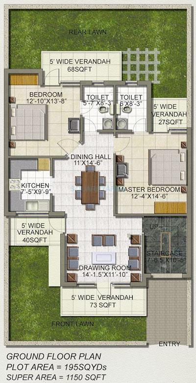 Floor plan of 2 BHK 1150 Sq. Ft. Ind Floor in SS The Lilac, Gurgaon