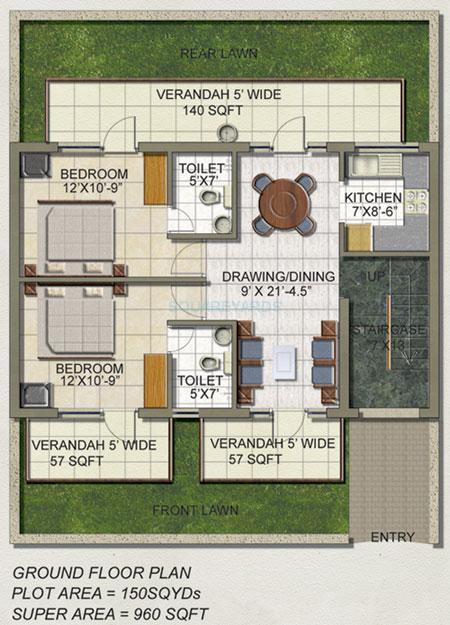Floor plan of 2 BHK 960 Sq. Ft. Ind Floor in SS The Lilac, Gurgaon