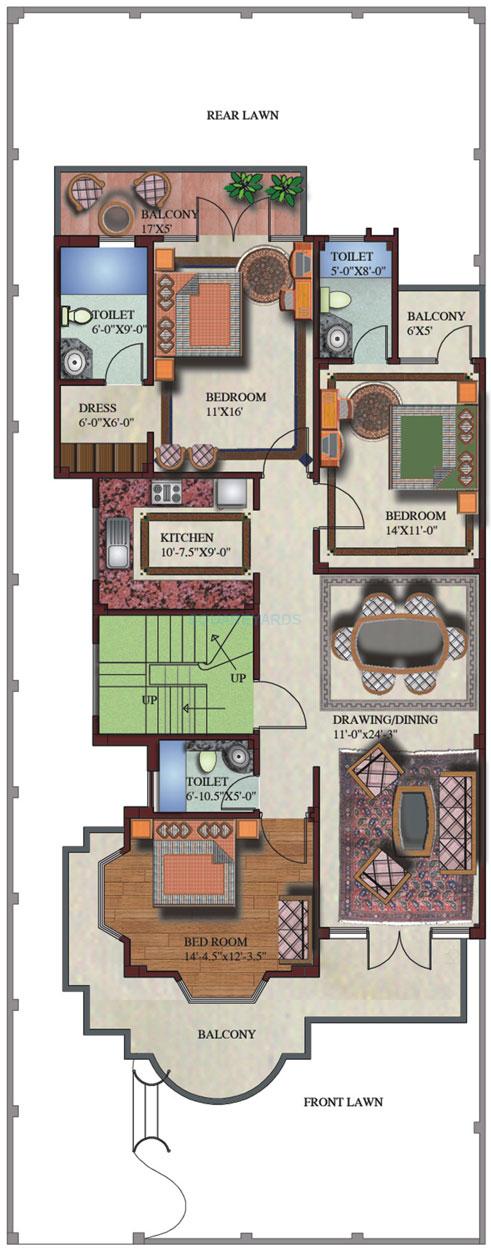 Floor plan of 3 BHK 1550 Sq. Ft. Ind Floor in SS The Palladians, Gurgaon