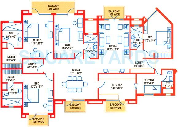 Floor plan of 4 BHK Apartment - 2868 sq. ft. in Suncity Heights, Gurgaon