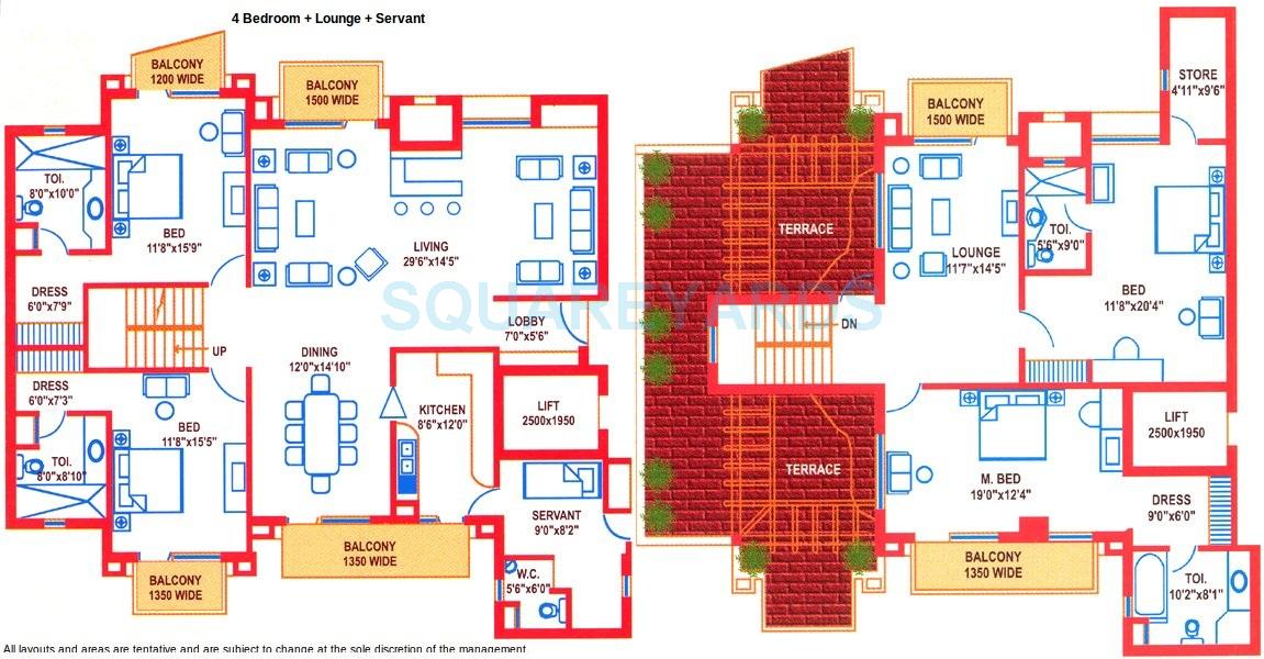 Floor plan of 4 BHK Apartment - 5000 sq. ft. in Suncity Heights, Gurgaon