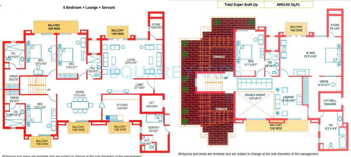 Floor plan of 5 BHK Apartment - 4994 sq. ft. in Suncity Heights, Gurgaon