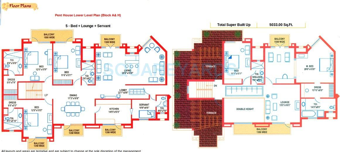 Floor plan of 5 BHK Penthouse - 5033 sq. ft. in Suncity Heights, Gurgaon