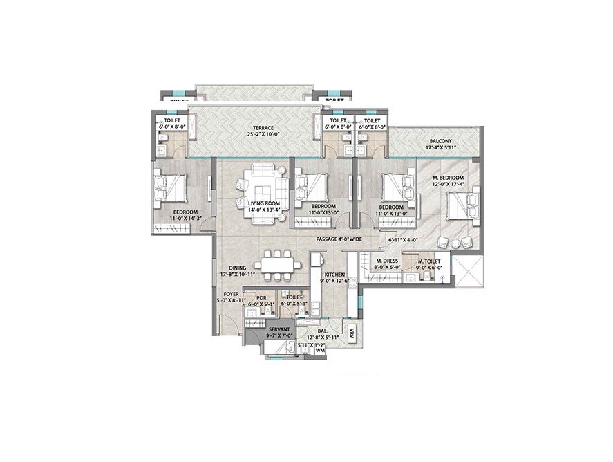Floor plan of 4 BHK 3150 Sq. Ft. Apartment in Suncity Monarch Residences, Gurgaon
