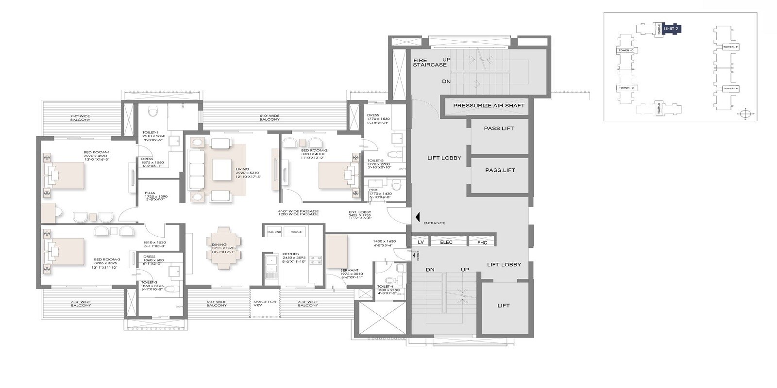 Floor plan of 3 BHK 2685 Sq. Ft. Apartment in Suncity Platinum Towers, Gurgaon