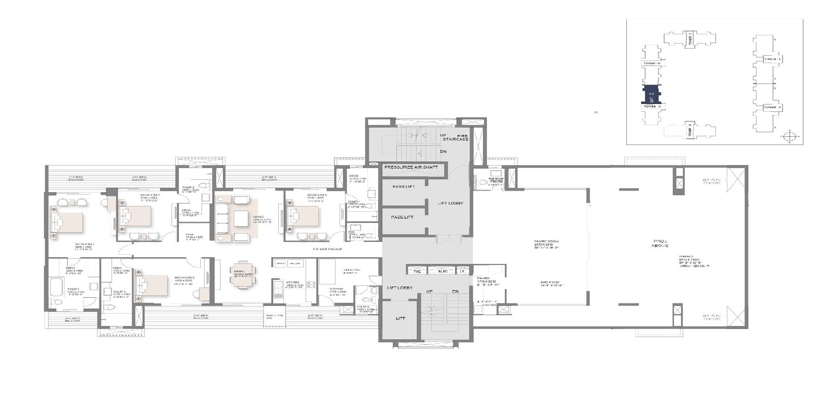 Floor plan of 4 BHK 3150 Sq. Ft. Apartment in Suncity Platinum Towers, Gurgaon