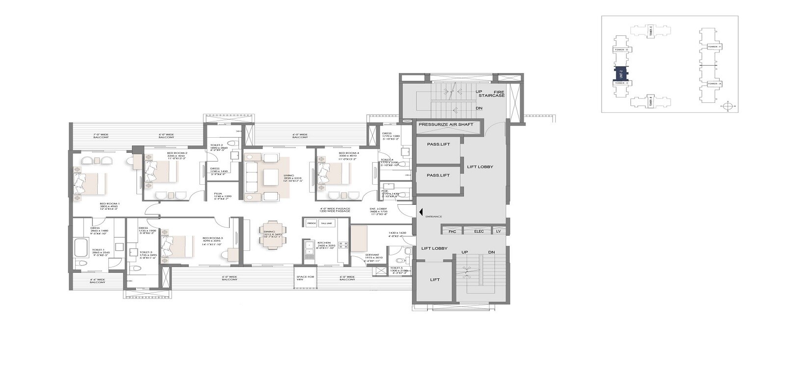 Floor plan of 4 BHK 4300 Sq. Ft. Apartment in Suncity Platinum Towers, Gurgaon