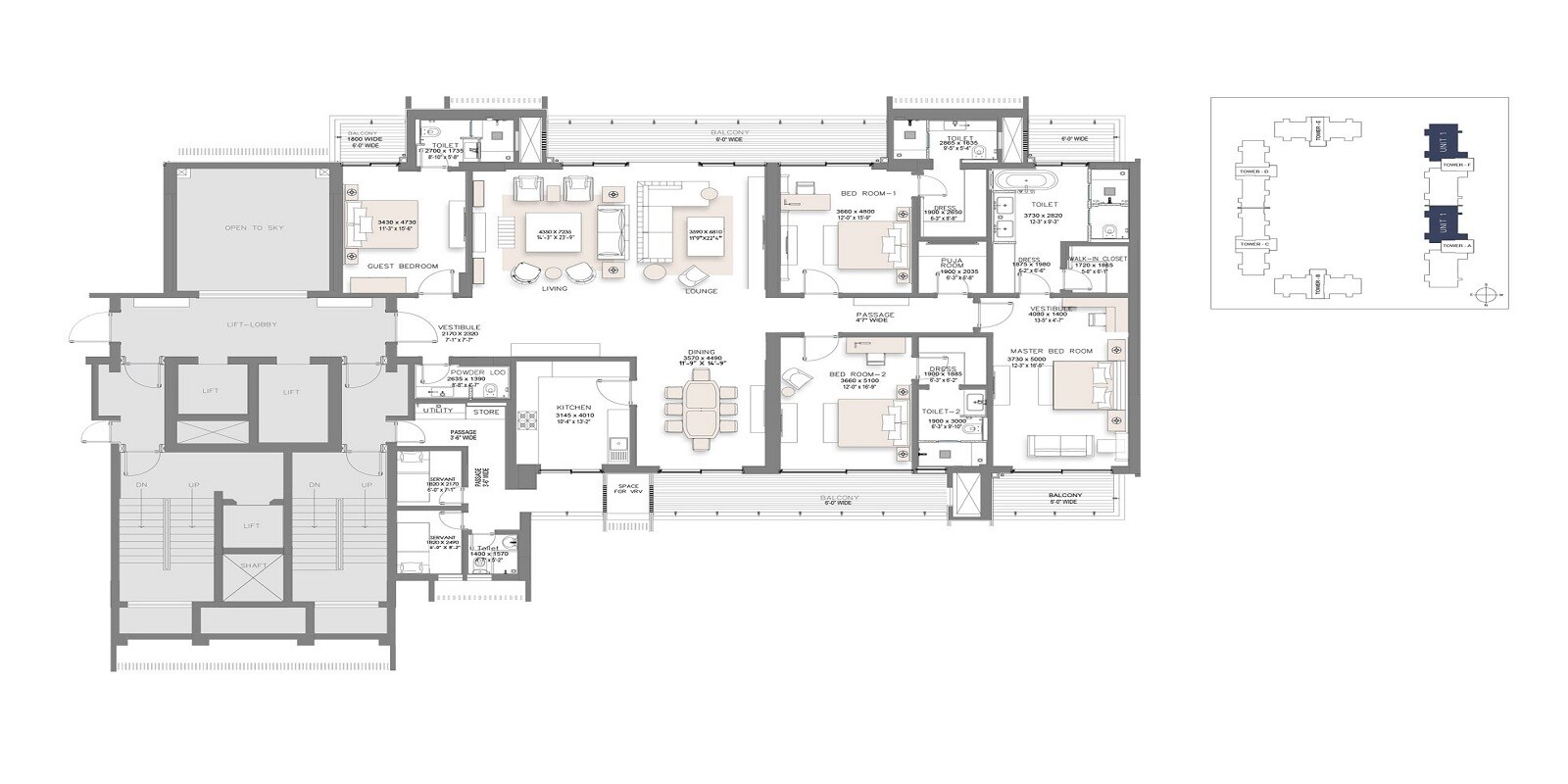 Floor plan of 4 BHK 4175 Sq. Ft. Apartment in Suncity Platinum Towers, Gurgaon