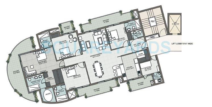 Floor plan of 4 BHK 3620 Sq. Ft. Apartment in Supertech 48 Canvas, Gurgaon