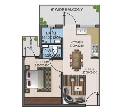 1 BHK 404 Sq. Ft. Apartment in Supertech Basera