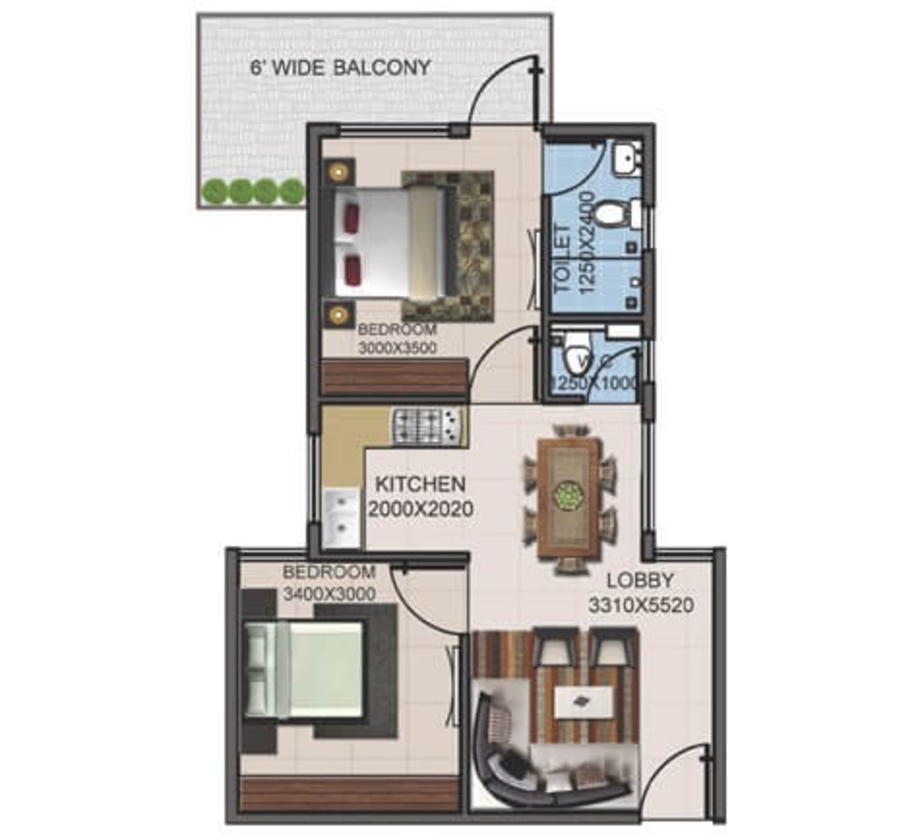 supertech basera apartment 2bhk 592sqft 1