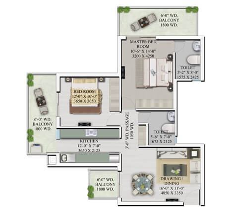 2 BHK 1275 Sq. Ft. Apartment
