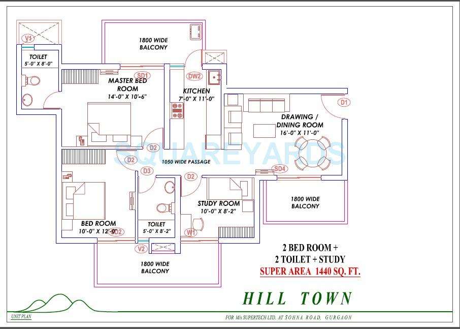 supertech hill town apartment 2bhk st 1440sqft 1