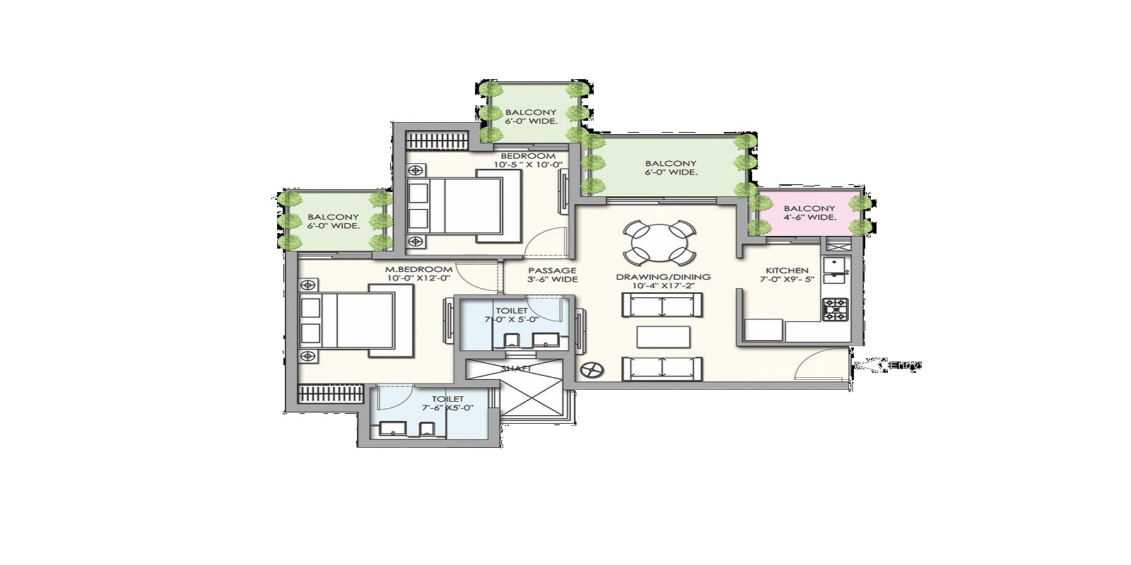 Floor plan of 2 BHK 1180 Sq. Ft. Apartment in Supertech Hues, Gurgaon
