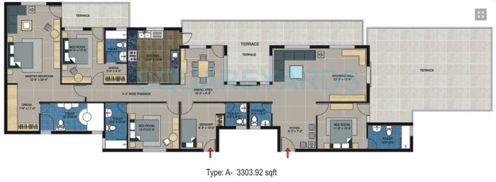 Floor plan of 4 BHK 3304 Sq. Ft. Apartment in Piedmont Taksila Heights, Gurgaon