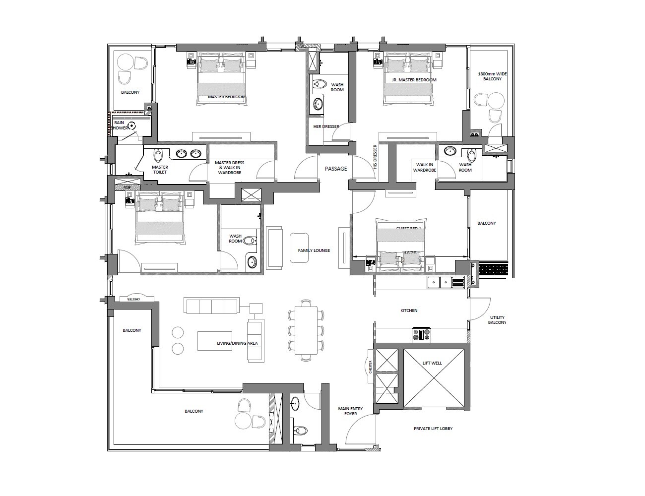 Floor plan of 4 BHK 3883 Sq. Ft. Apartment in Tarc Ishva, Gurgaon
