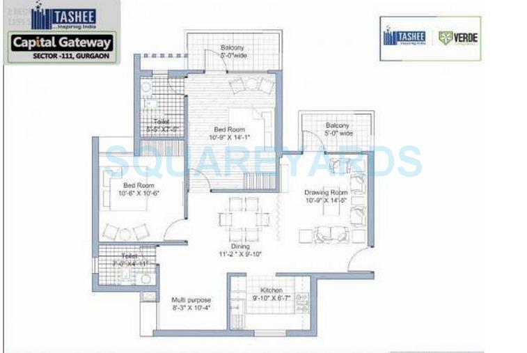 Floor plan of 2 BHK 1295 Sq. Ft. Apartment in Tashee Capital Gateway, Gurgaon