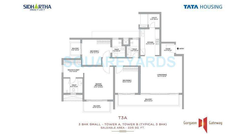 3 BHK 2215 Sq. Ft. Apartment in Tata Gurgaon Gateway