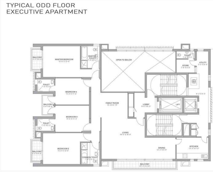 Floor plan of 4 BHK 3850 Sq. Ft. Apartment in Tata Primanti-Executive Apartments, Gurgaon