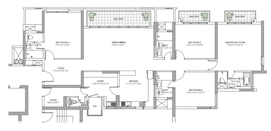 Floor plan of 4 BHK 3320 Sq. Ft. Apartment in Tata Primanti Phase 2, Gurgaon