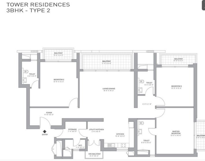 Floor plan of 3 BHK 2560 Sq. Ft. Apartment in Tata Primanti-Tower Residences, Gurgaon