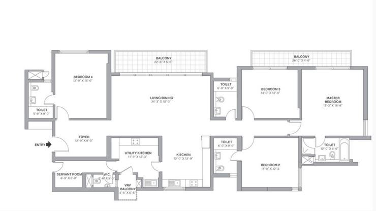 Floor plan of 4 BHK 3355 Sq. Ft. Apartment in Tata Primanti-Tower Residences, Gurgaon