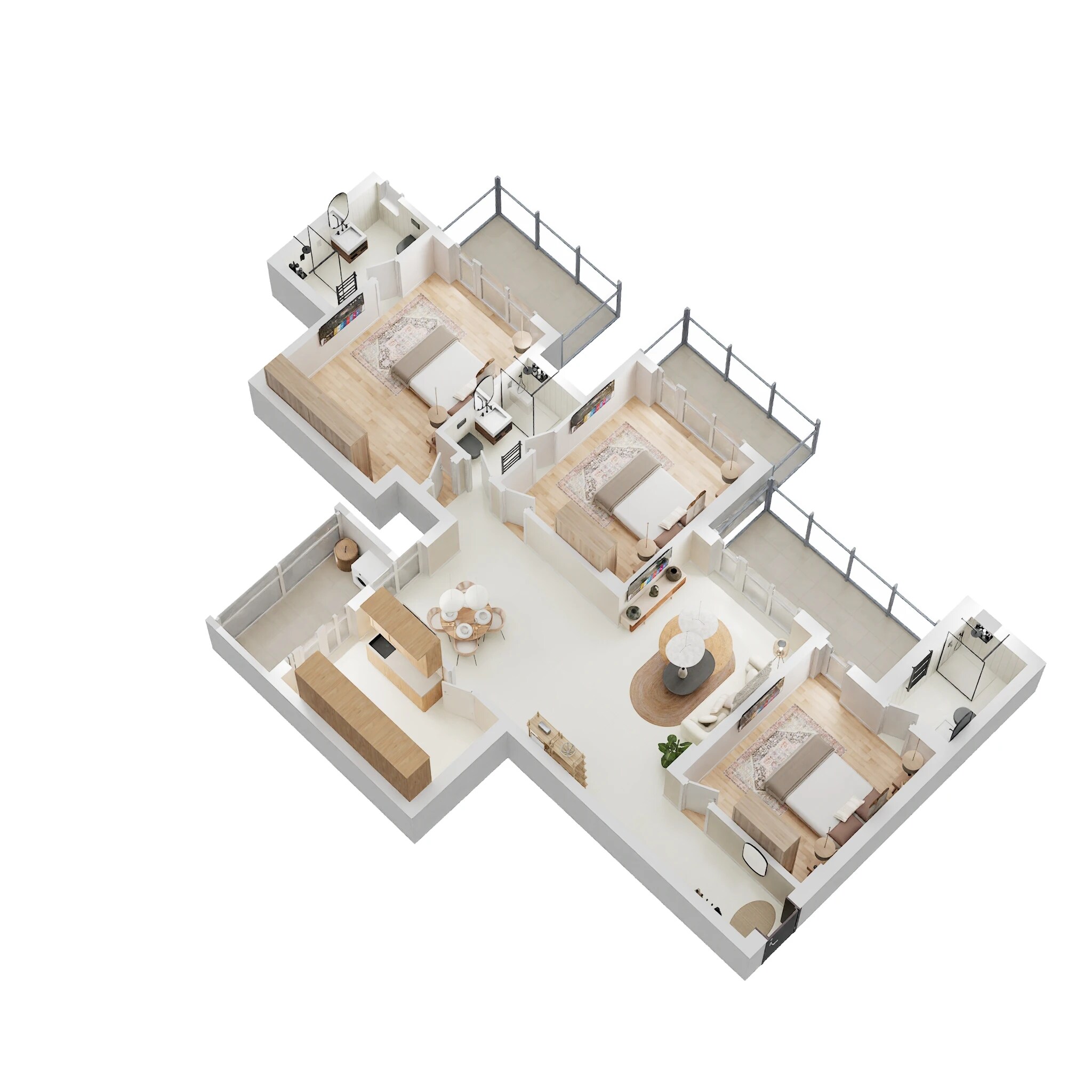 Floor plan of 3 BHK 1910 Sq. Ft. Apartment in The Center Court Sports Residences, Gurgaon