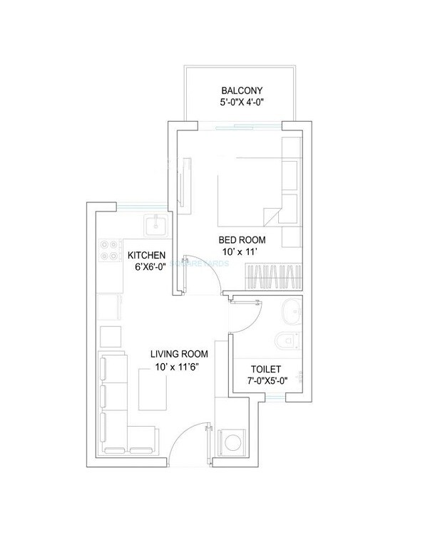 Floor plan of 1 BHK 400 Sq. Ft. Apartment in The City Of Homestead, Gurgaon