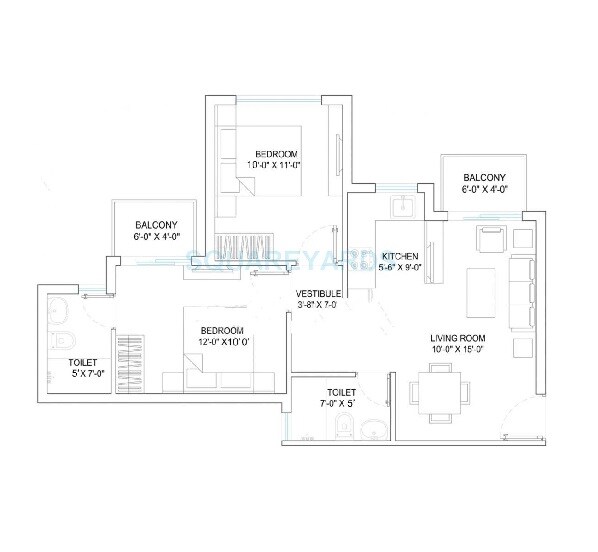 Floor plan of 2 BHK 650 Sq. Ft. Apartment in The City Of Homestead, Gurgaon