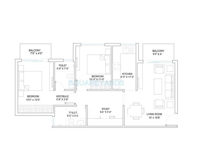 Floor plan of 2 BHK 850 Sq. Ft. Apartment in The City Of Homestead, Gurgaon
