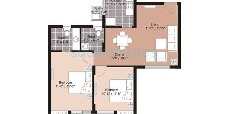 the residences uniworld resorts apartment 2bhk 1060sqft 1