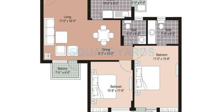 the residences uniworld resorts apartment 2bhk 1095sqft 1