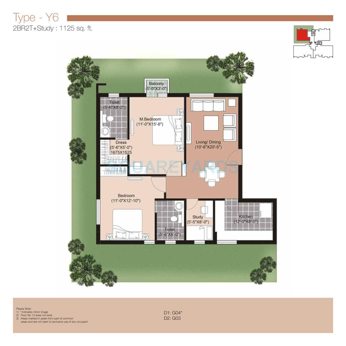 2 BHK 1125 Sq. Ft. Apartment