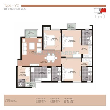  3 BHK Apartment at Unitech Uniworld Resorts-The Residences, Sector 33 – for Rent