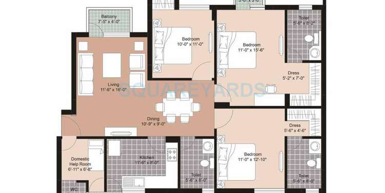 the residences uniworld resorts apartment 3bhk sq 1535sqft 1