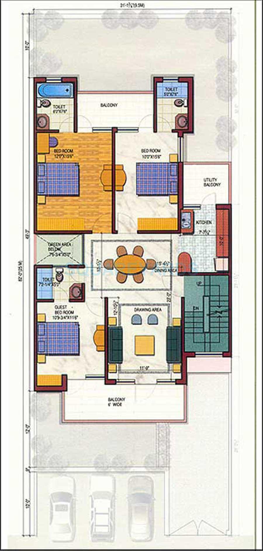 Floor plan of 3 BHK 1500 Sq. Ft. Ind Floor in Today Blossoms II, Gurgaon