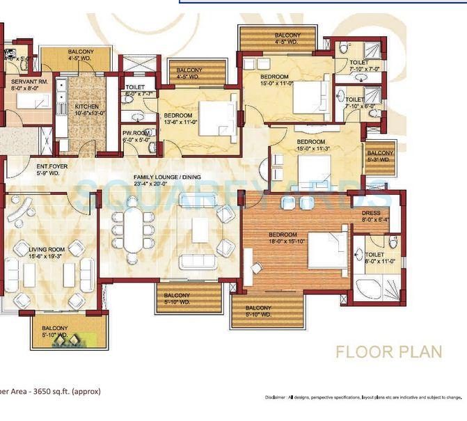 Floor plan of 4 BHK 3650 Sq. Ft. Apartment in Today Royal Elegancia, Gurgaon