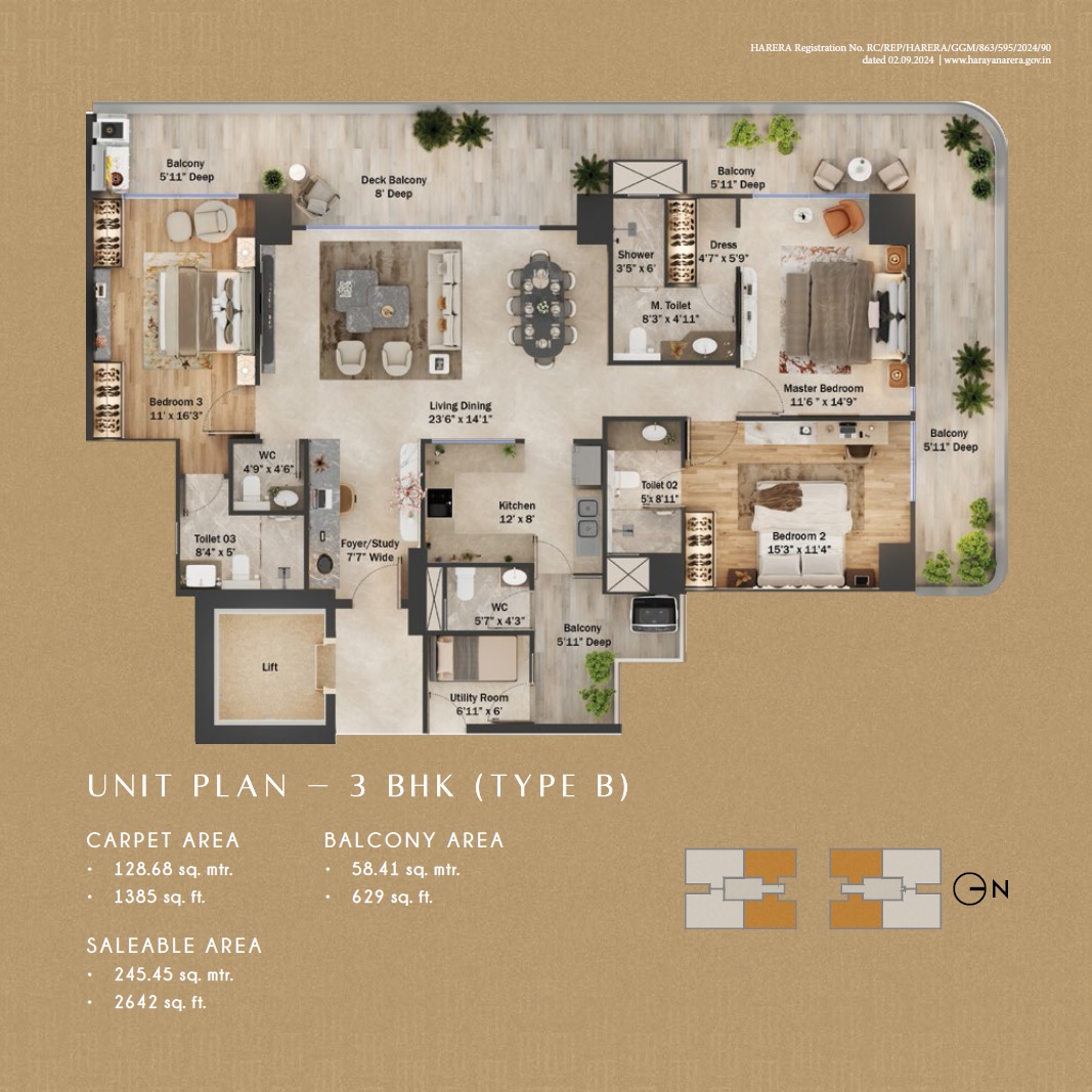 3 BHK 2642 Sq. Ft. Apartment in TREVOC Royal Residences