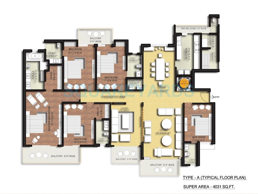 Floor plan of 5 BHK 4031 Sq. Ft. Apartment in Tulip Ace, Gurgaon