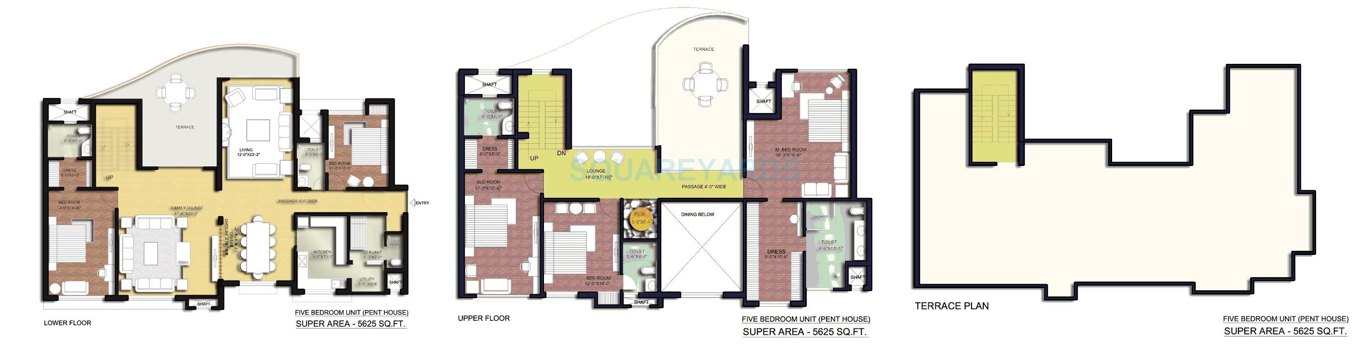 Floor plan of 5 BHK 5625 Sq. Ft. Penthouse in Tulip Ace, Gurgaon